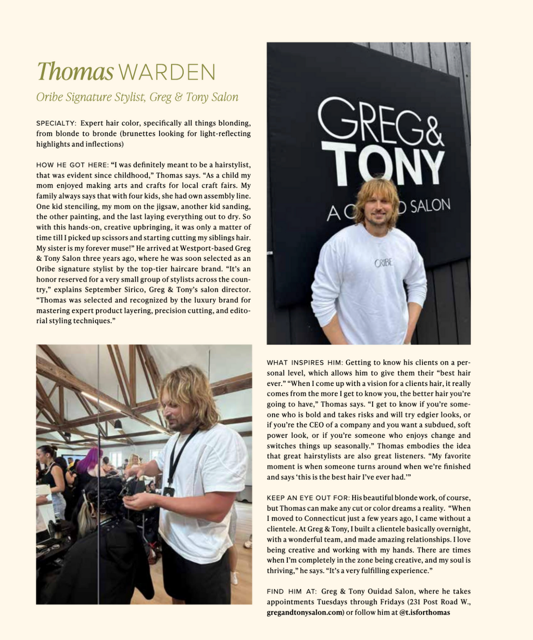 Behind the Chair: Thomas’ Westport Lifestyle Feature